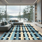 Contemporary Blue and Cream Picket Fence Rug