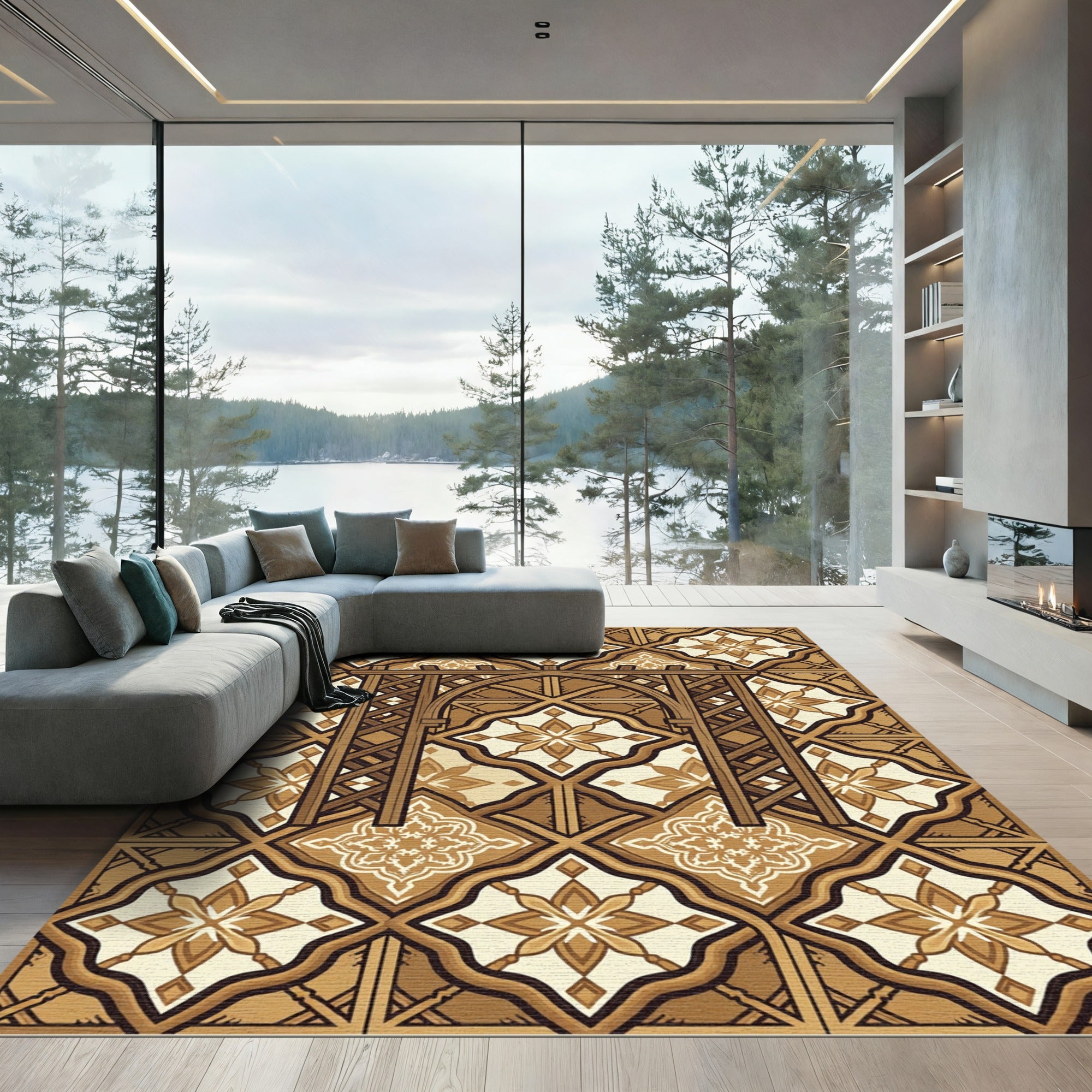 Brown Wooden Arch Floral Medina Rug