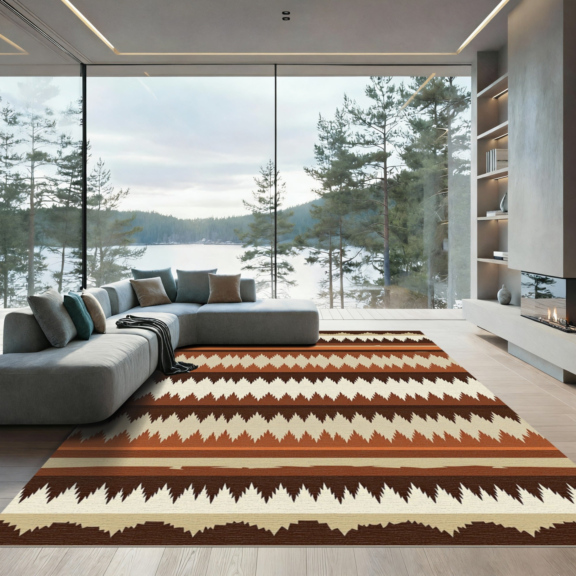 Earthy Brown Neutral Chevron Stripe Rug