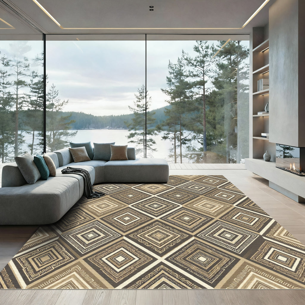 Earthy Diamond Inlay Geometric Rug