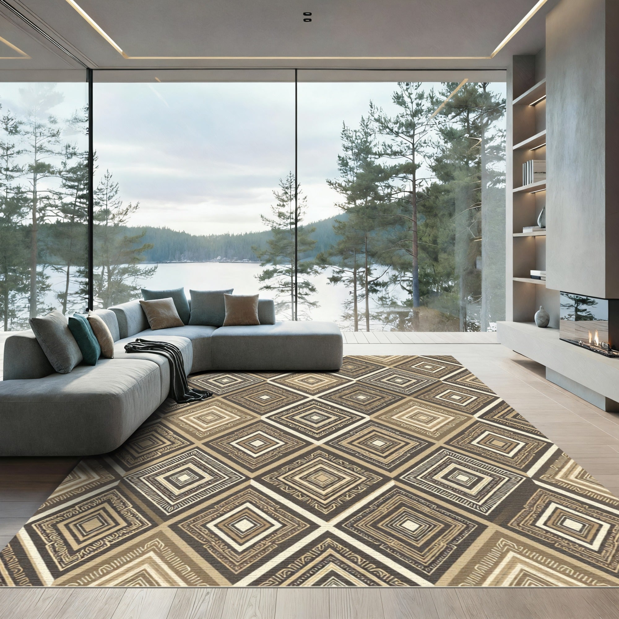 Earthy Diamond Inlay Geometric Rug