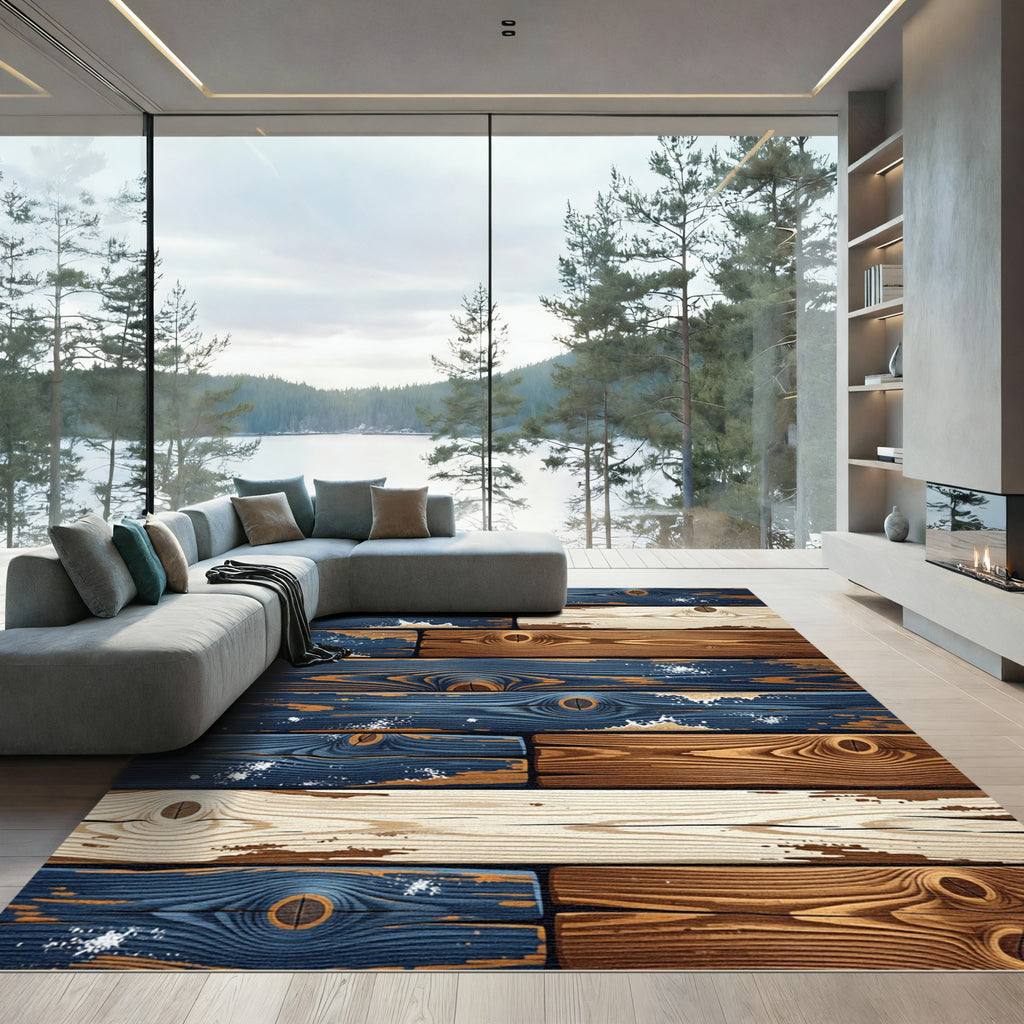 Rustic Distressed Coastal Wood Planks Rug