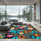 Pink Flamingo Desert Hexagon Collage Rug