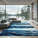 Deep Blue Watercolor Ocean Wave Rug