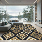 Gold Black Tribal Diamond Geo Rug