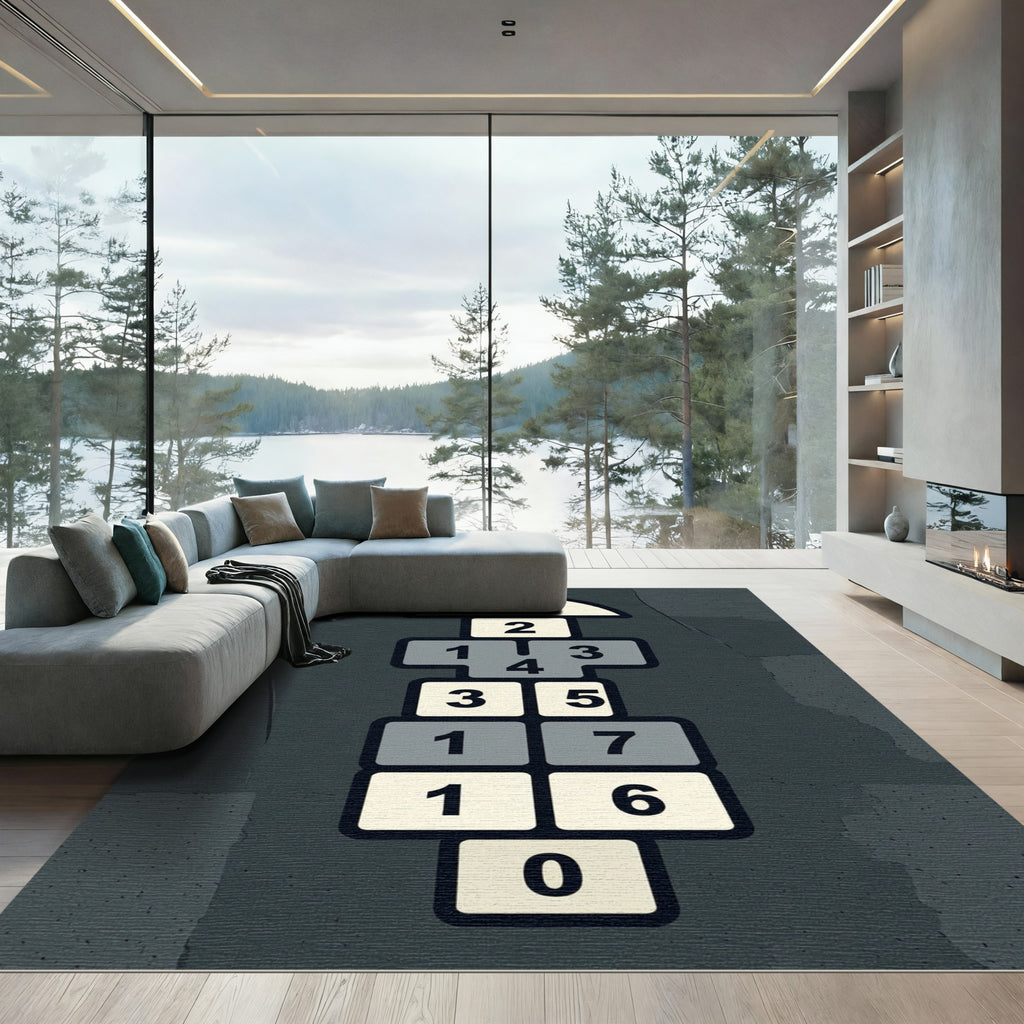 Playful Monochrome Geometric Hopscotch Area Rug