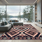 Black Peach Geometric Tribal Diamond Rug