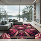 Crimson Pink Geometric Sunburst Rug