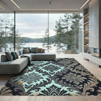 Two-Tone Aquamarine and Charcoal Damask Rug