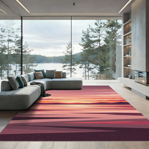 Abstract Sunset Mountain Horizon Landscape Rug