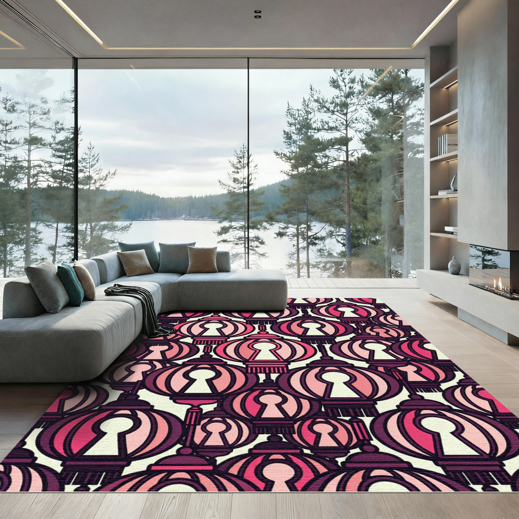 Crimson Pink Lanterns Overlay Rug