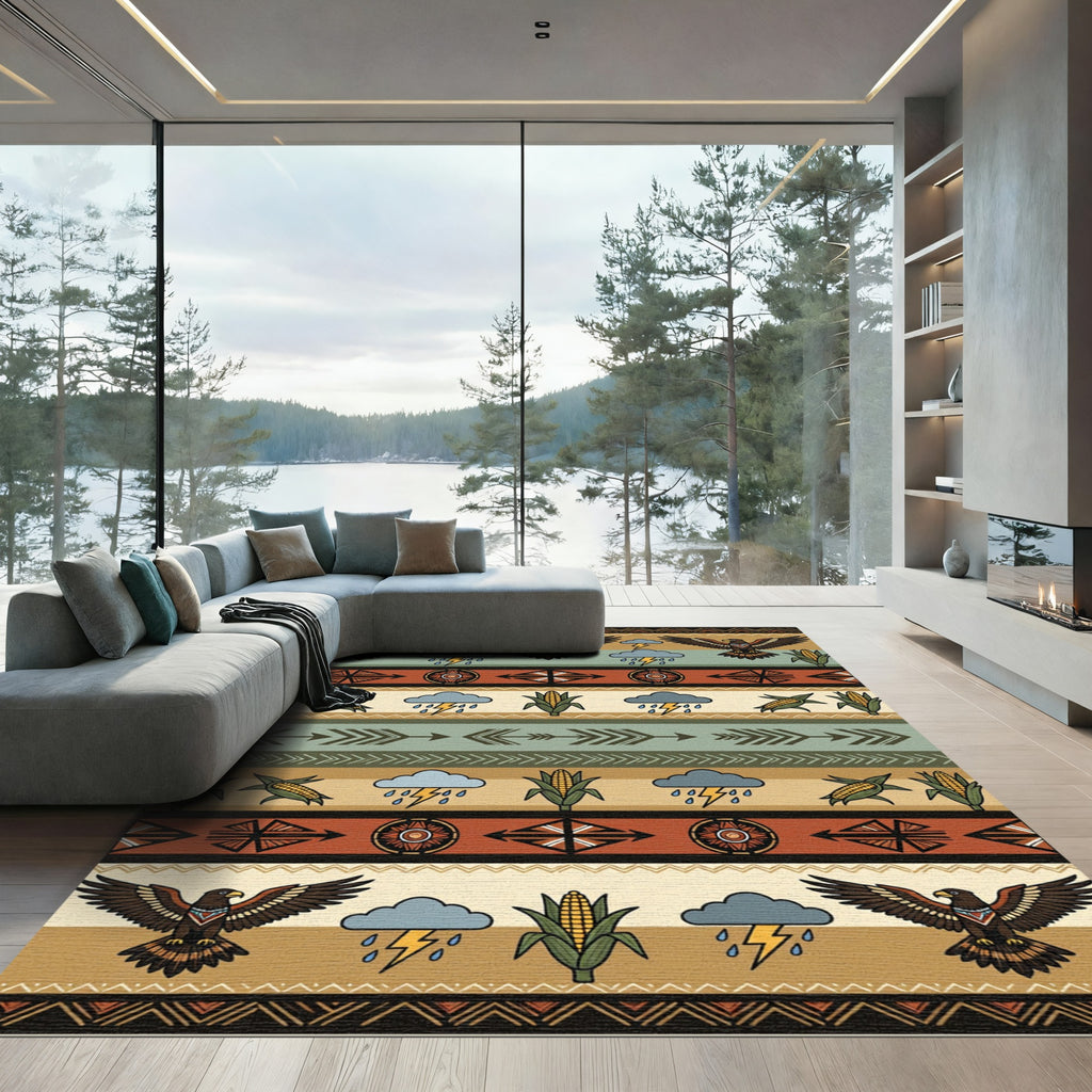 Earthy Southwestern Eagle Corn Weather Stripe Rug