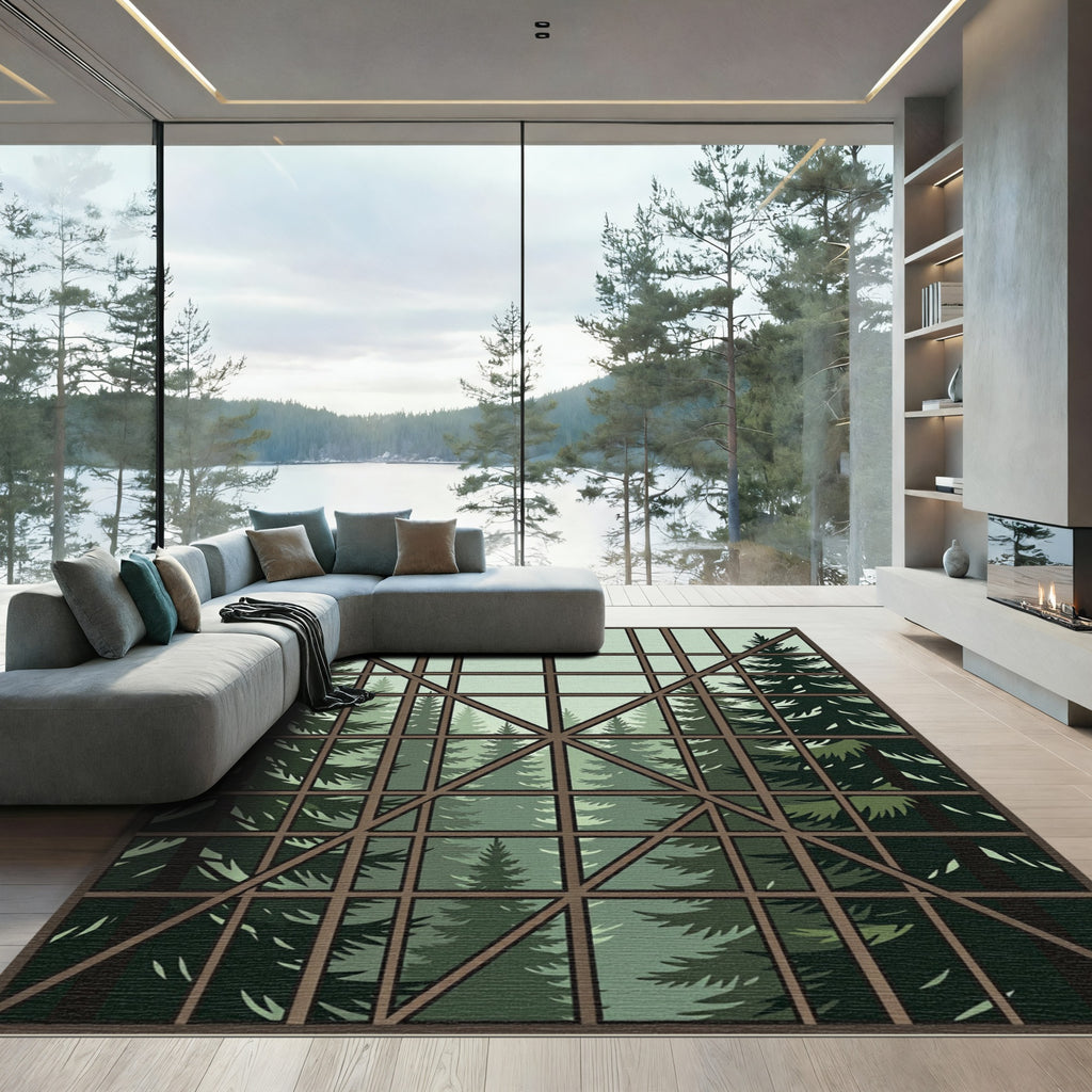 Green Forest Window Pane Landscape Rug
