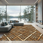 Earthy Geometric Lattice Woven Wood Rug