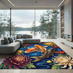 Golden Koi and Chrysanthemum Floral Navy Rug