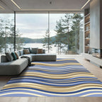Coastal Blue and Sandy Wavy Stripes Rug