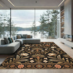 Elegant Black and Gold Lotus Floral Rug