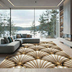 Glamorous White Gold Fan Relief Rug