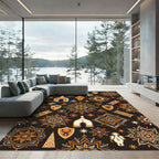 Earthy Amber Folk Celestial Geometric Rug