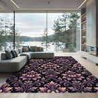Elegant Damask Floral Mauve Black Wallpaper Rug