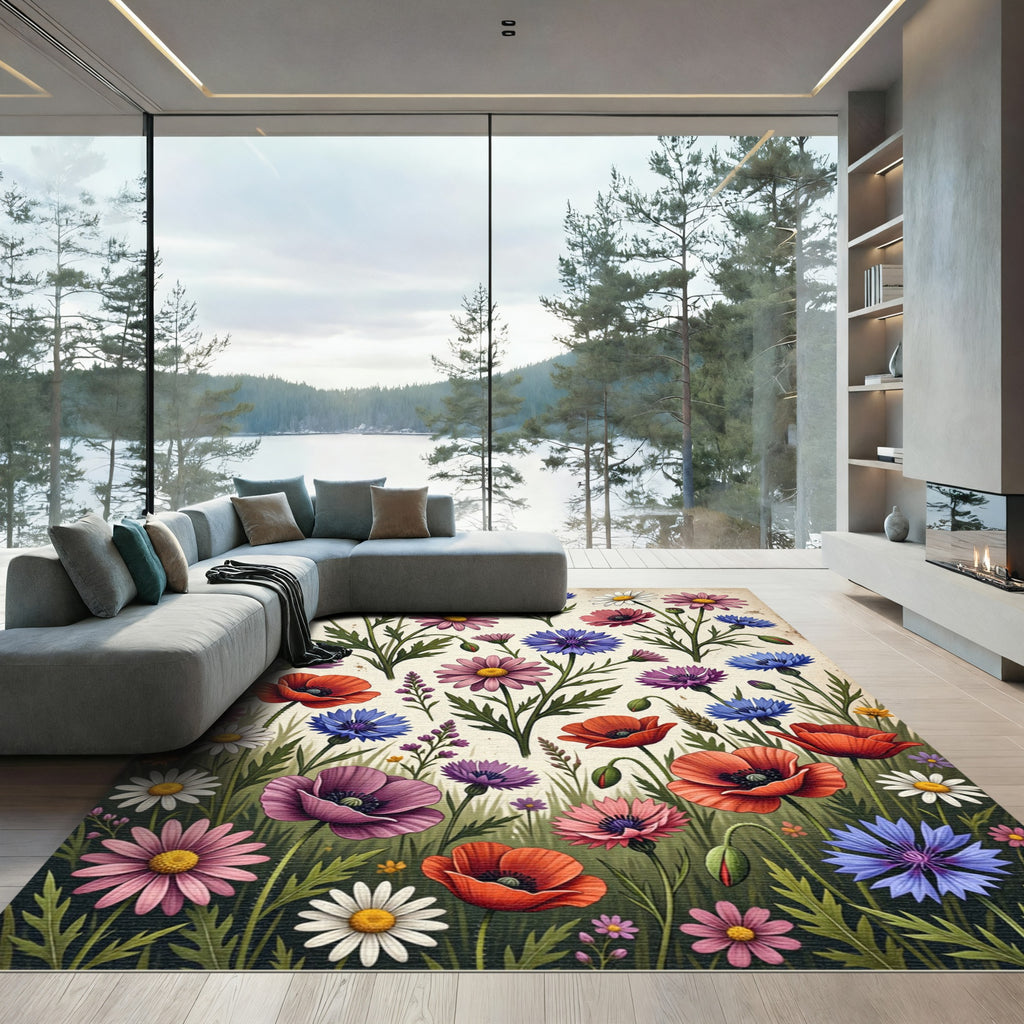 Vintage Wildflower Meadow Botanical Art Rug