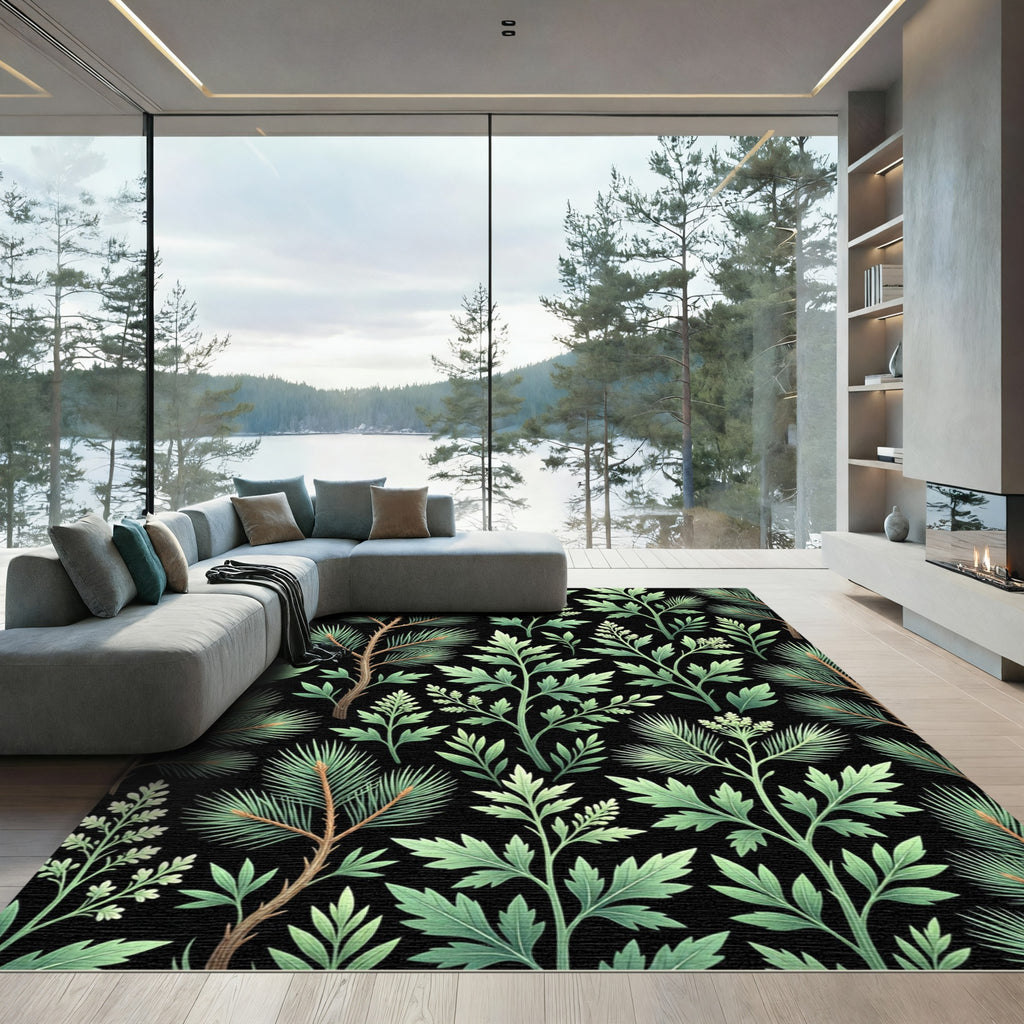 Botanical Pine Branch Forest Green Rug