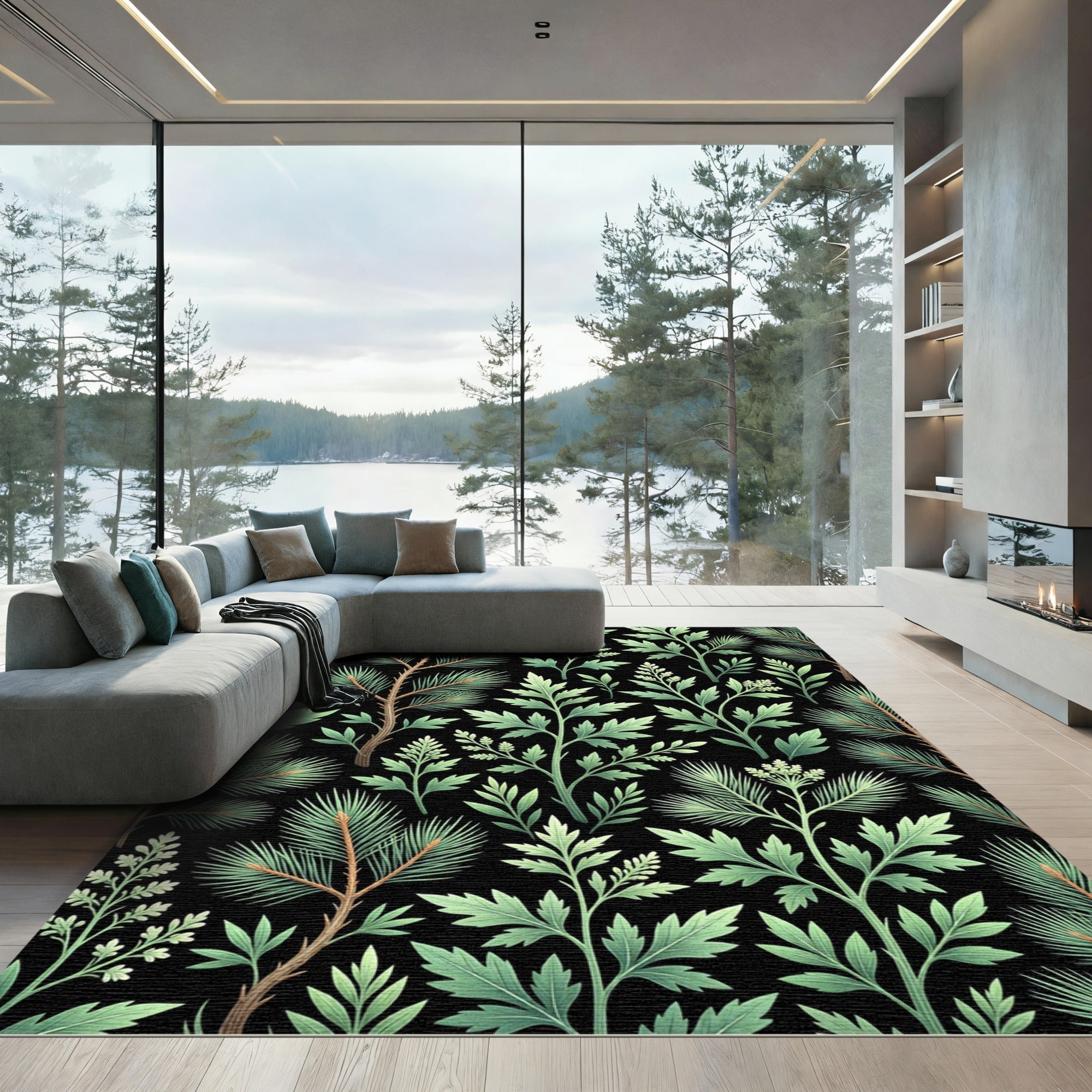 Botanical Pine Branch Forest Green Rug