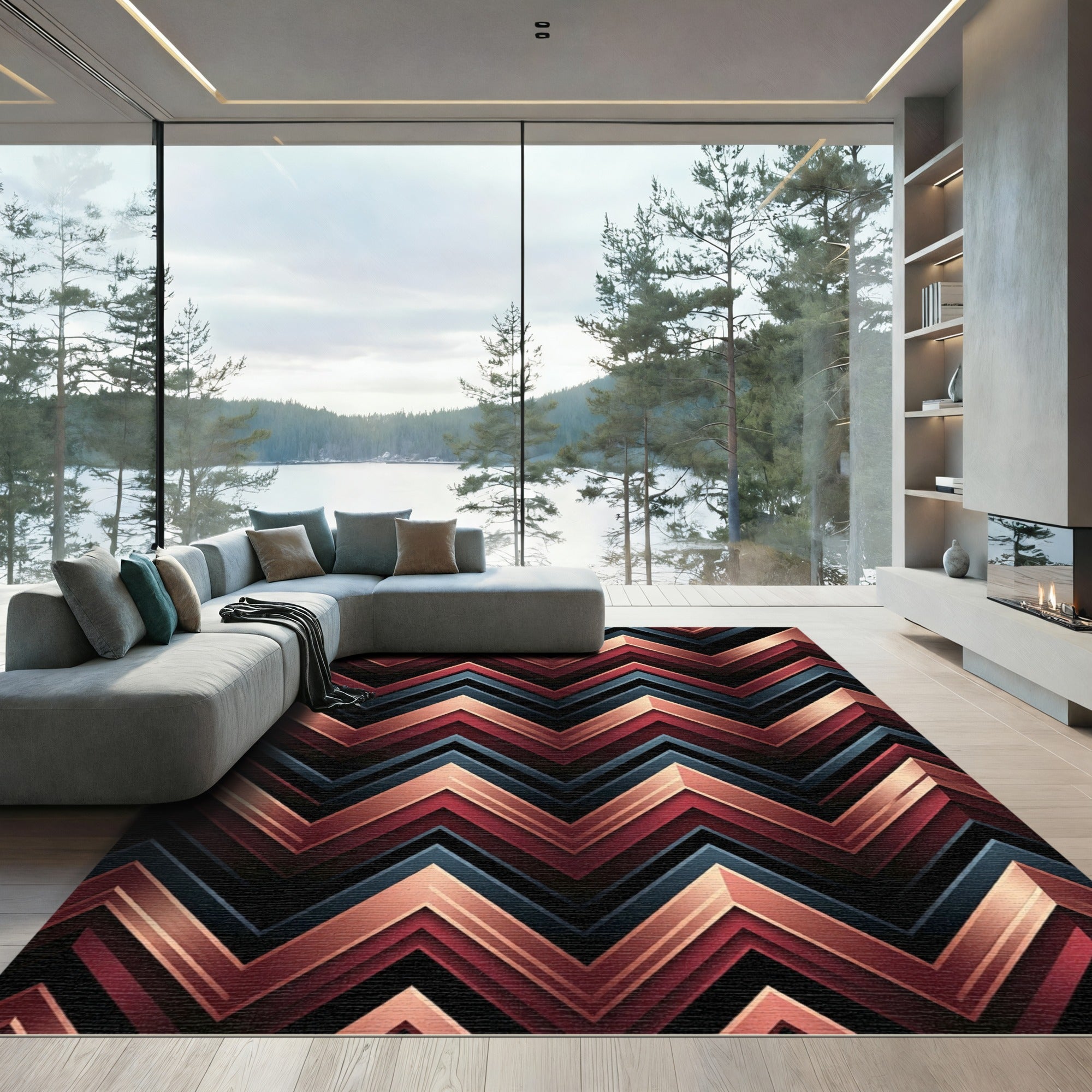 Metallic Copper Zigzag Chevron Gradient Rug