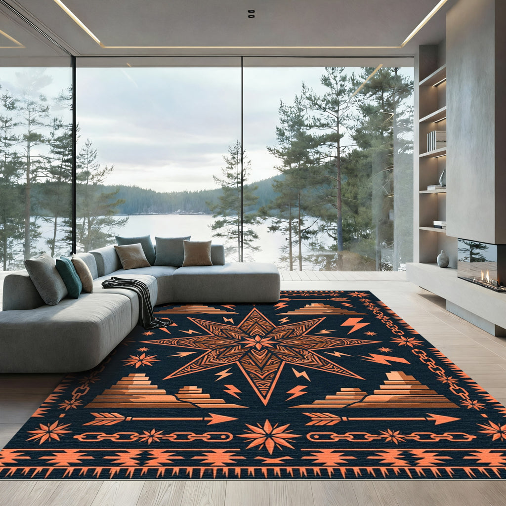 Geometric Star Pyramid Amber Dark Rug