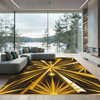 Radiant Golden Sunburst Geometric Art Rug