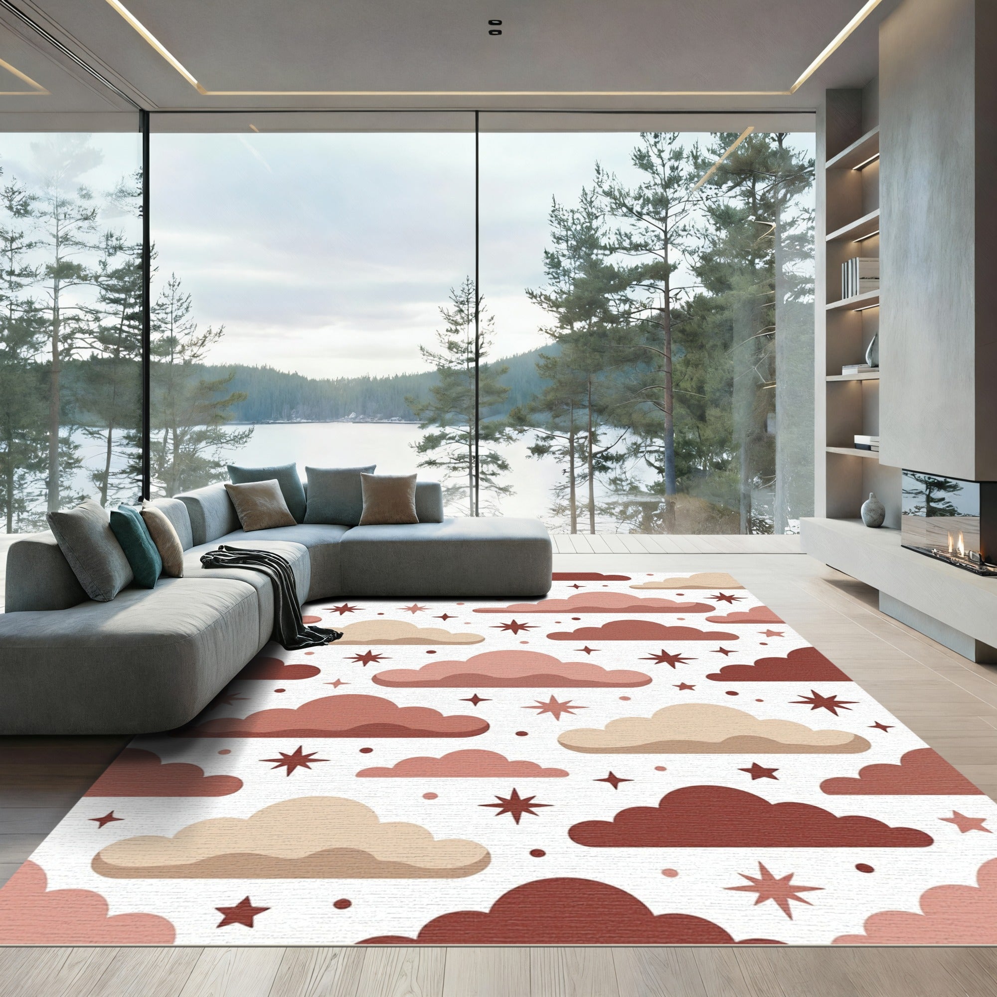Celestial Earthy Tone Cloud Star Rug