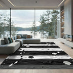 Monochromatic Coastal Plank Seaside Footprints Rug