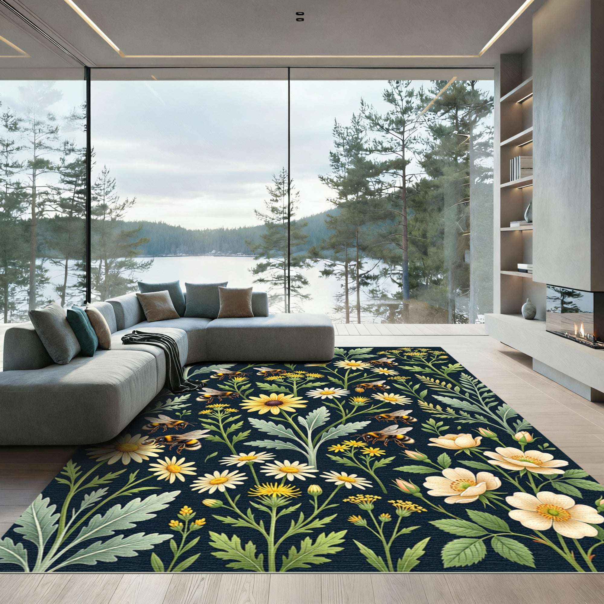 Bumblebee and Wildflower Botanical Meadow Rug