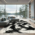 Bold Black Ink Brush Strokes Rug