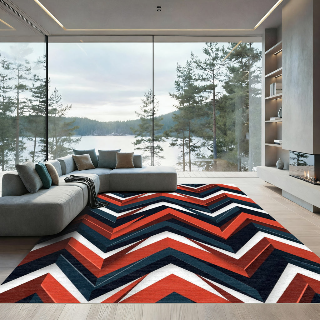 Modern Chevron Geometric Crimson Charcoal Rug