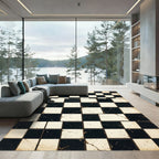 Black and White Splatter Checkerboard Rug