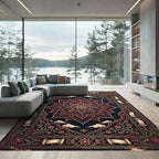 Midnight Crimson Gold Floral Lotus Rug
