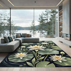 Serene White Lotus Botanical Pond Rug