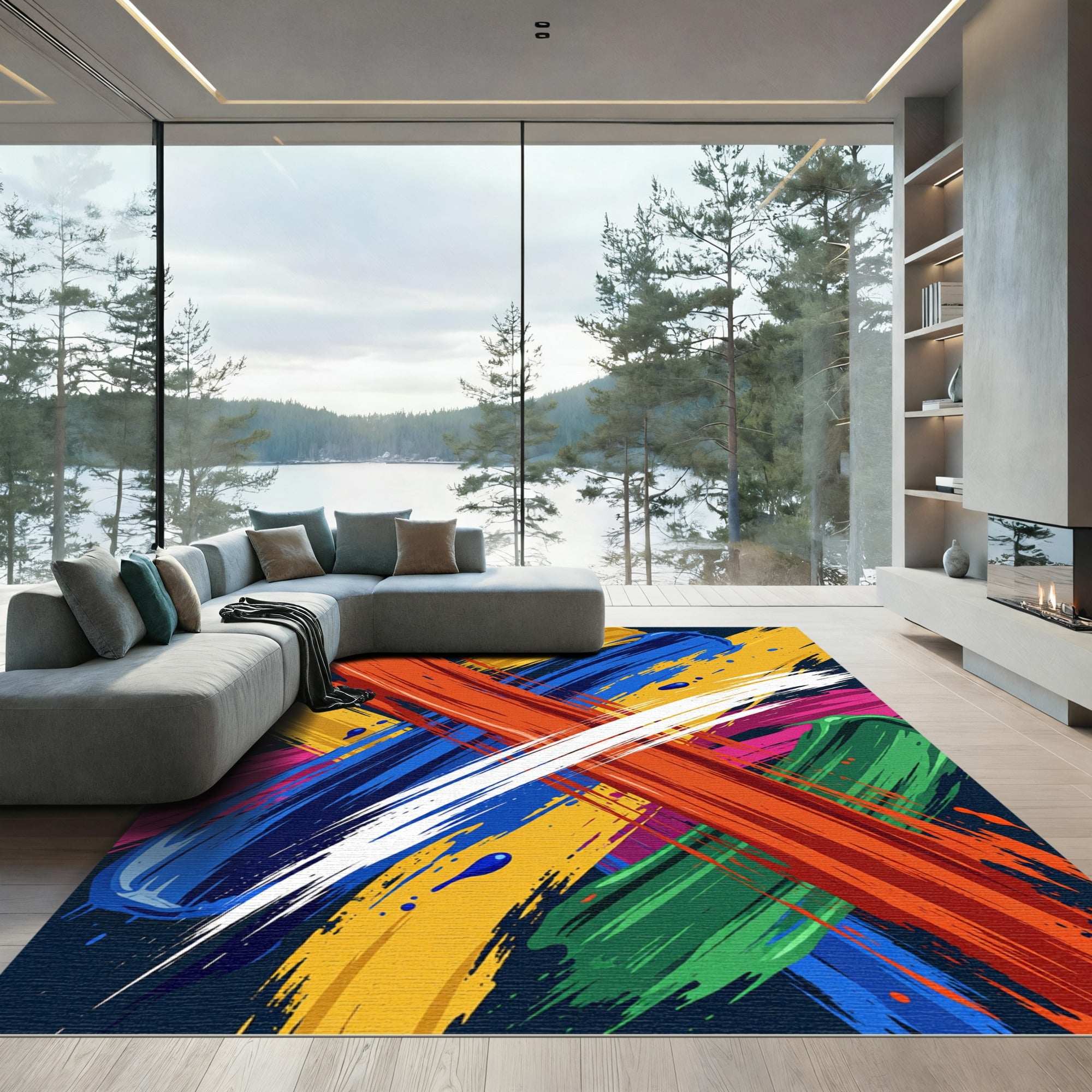 Vibrant Multicolored Abstract Thick Brushstroke Rug
