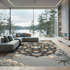 Zen Lotus Bamboo Medallion Gray Gold Rug