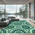 Emerald Green Floral Medallion Scroll Rug
