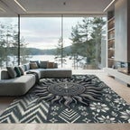 Celestial Silver Sun Medallion Monochrome Rug