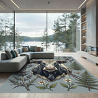 Highland Cow Thistle Floral Illustration Rug