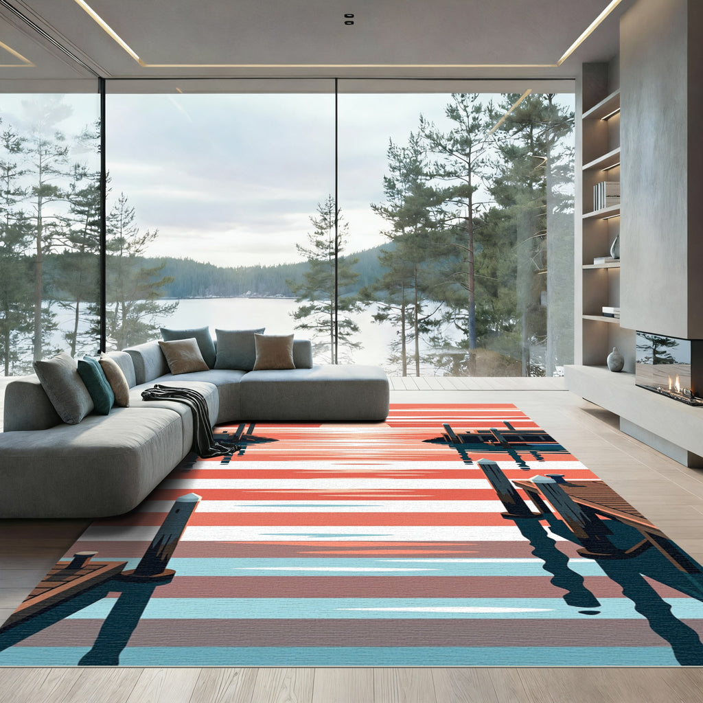 Sunset Harbor Dock Striped Art Rug