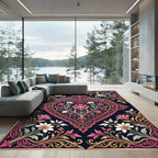 Exquisite Pink Gold Floral Heart Frame Rug
