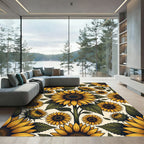 Lush Golden Sunflower Botanical Illustration Rug