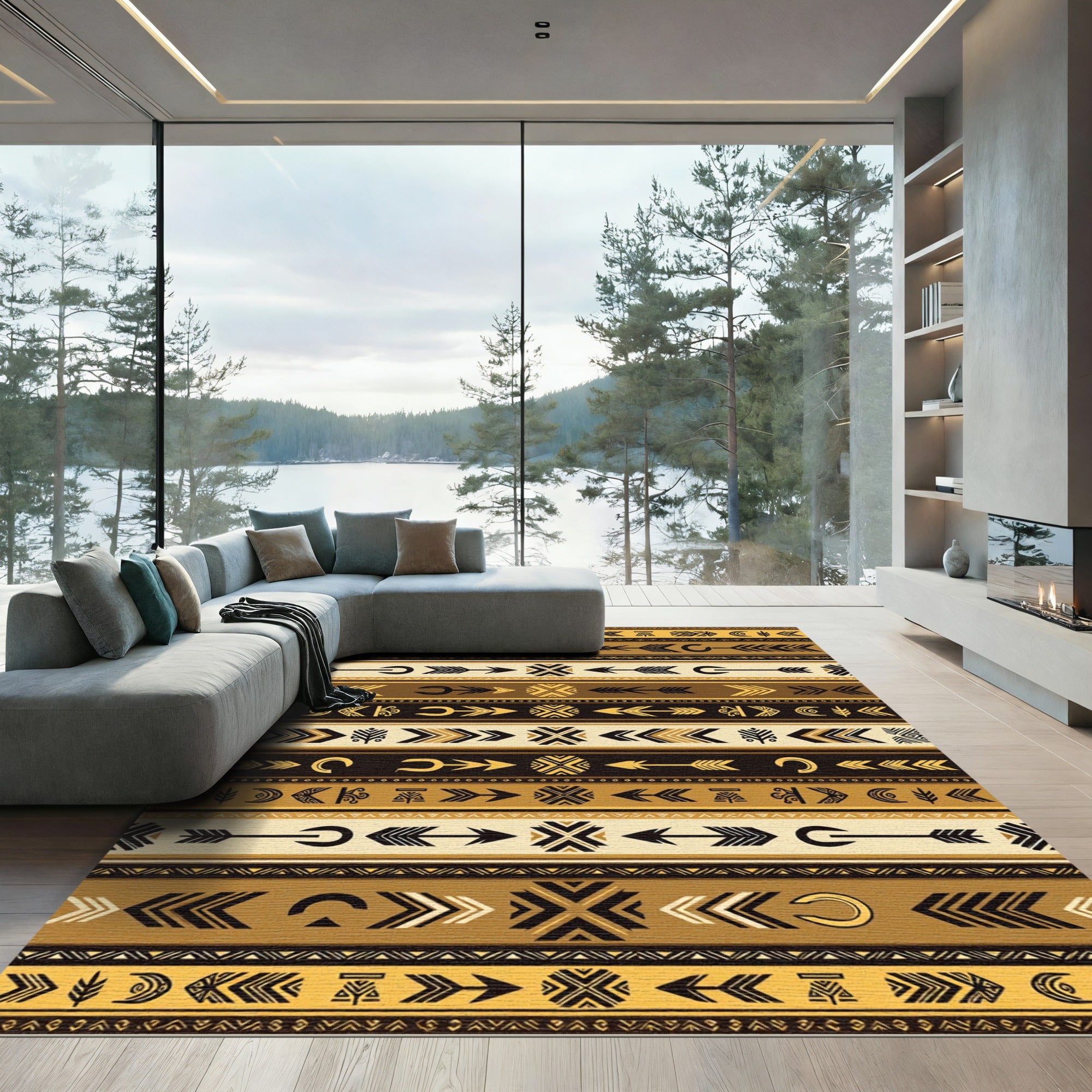 Earthy Golden Tribal Arrow Striped Rug