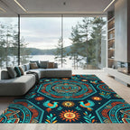 Aztec Sun and Bird Geometric Tapestry Rug