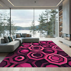 Vibrant Magenta Geometric Hexagon Layered Art Rug