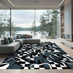 Monochrome Abstract Tooth Checkered Art Rug